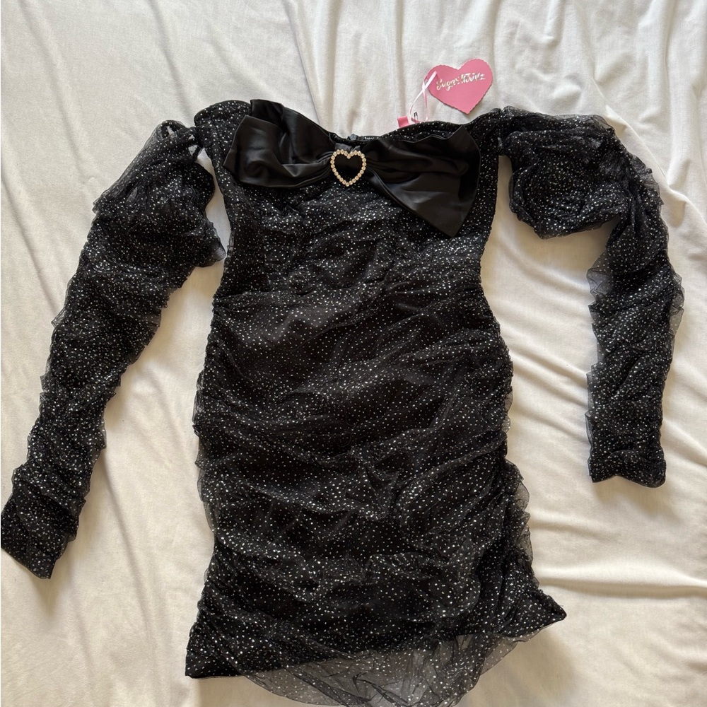 Dolls Kill Black Glitter Long Sleeve Dress